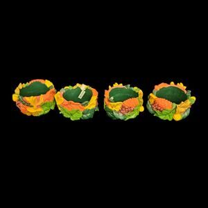Set of 4 Autumn Harvest Napkin Rings Fall Thanksgiving Sunflower Fruit Leaf Deco